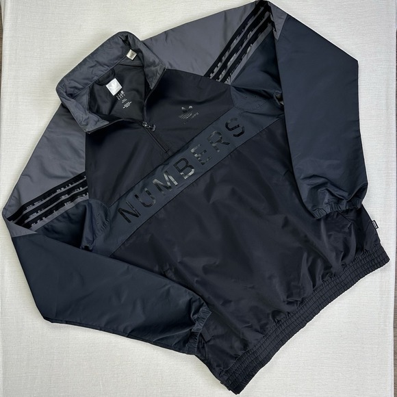 Adidas Skateboarding Numbers 2018 Windbreaker 1/4 Zip Pullover Hood Men M Gray